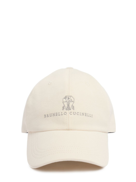 Brunello Cucinelli: Cotton gabardine logo baseball hat - men_0 | Luisa Via Roma