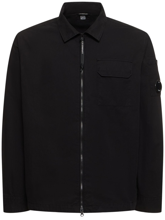 C.P. Company: Cotton gabardine zipped overshirt - Black - men_0 | Luisa Via Roma