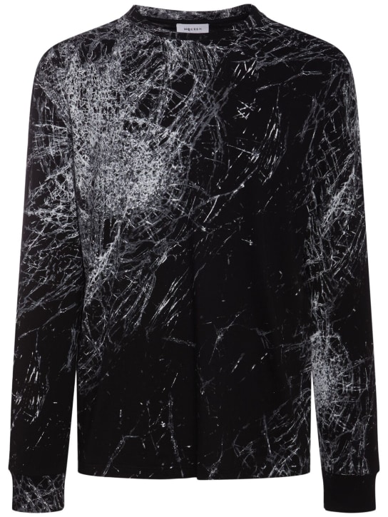 Alexander McQueen: T-shirt en coton imprimé - Noir - men_0 | Luisa Via Roma