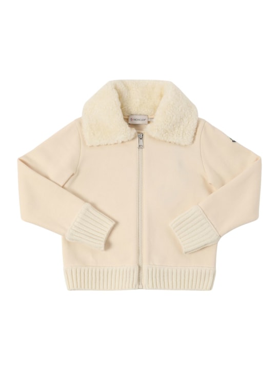 Moncler: Brushed cotton fleece zip-up sweatshirt - kids-girls_0 | Luisa Via Roma