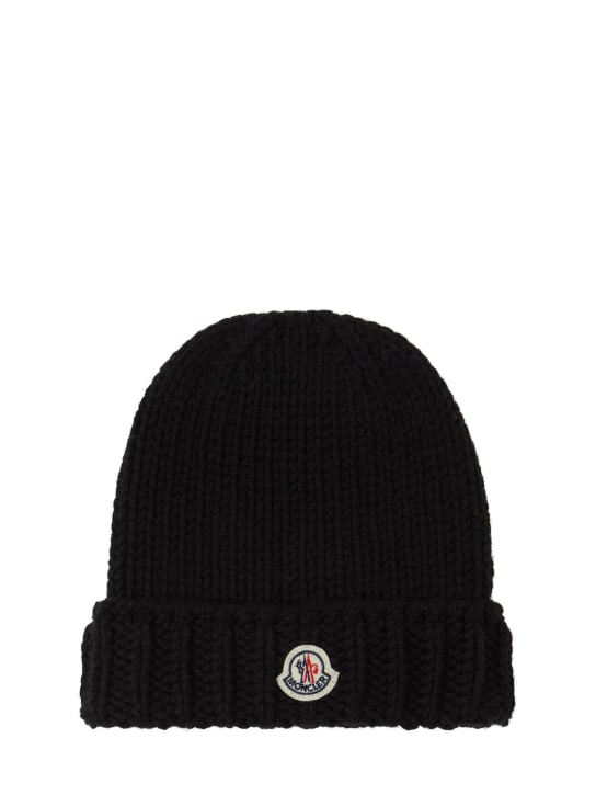Moncler: Logo virgin wool beanie - kids-boys_0 | Luisa Via Roma