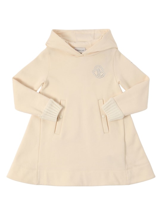 Moncler: Brushed cotton fleece hooded dress - kids-girls_0 | Luisa Via Roma