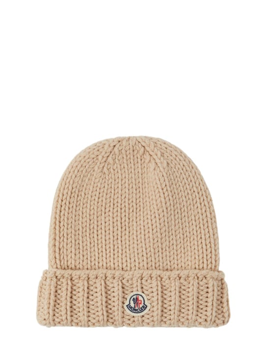 Moncler: Logo virgin wool beanie - kids-girls_0 | Luisa Via Roma