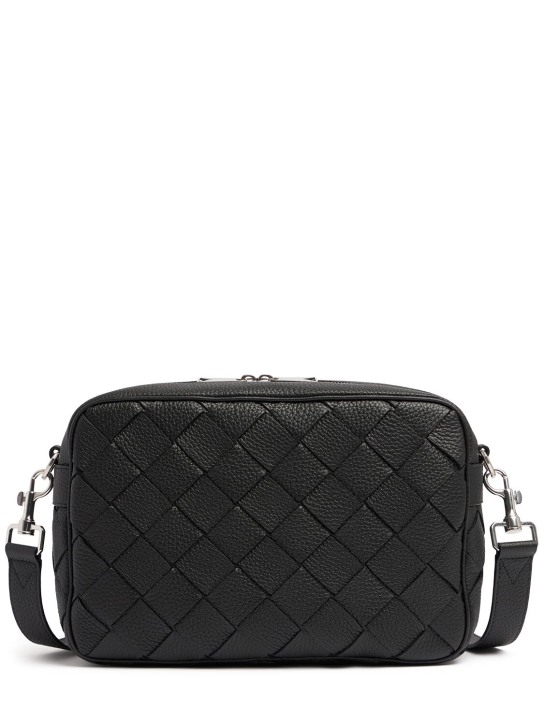 Bottega Veneta: Medium Intrecciato leather camera bag - Black - men_0 | Luisa Via Roma