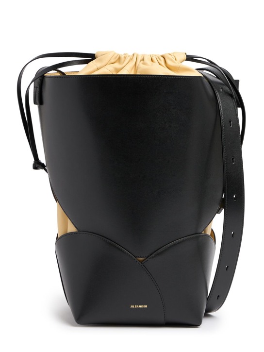 Jil Sander: Medium Ellipse leather bucket bag - Siyah - women_0 | Luisa Via Roma