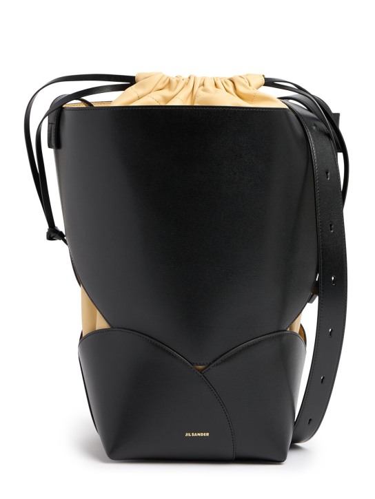 Jil Sander: Bolso bucket mediano Ellipse de piel - Negro - women_0 | Luisa Via Roma