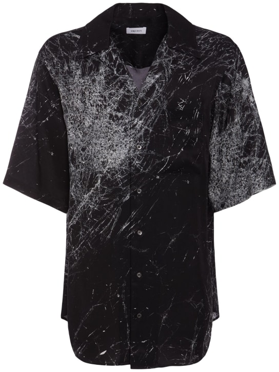 Alexander McQueen: 破碎丝网印花粘胶纤维衬衫 - 黑色 - men_0 | Luisa Via Roma
