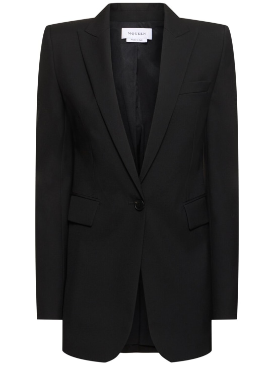 Alexander McQueen: Wool gabardine blazer - Black - women_0 | Luisa Via Roma