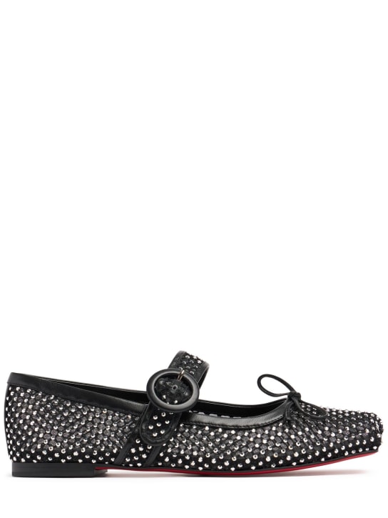 Christian Louboutin: 10mm Mamastrapitina crystal flats - Black - women_0 | Luisa Via Roma