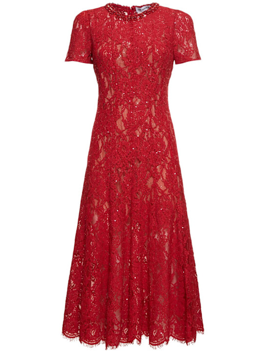 Self-portrait: Vestito midi in pizzo con paillettes - Rosso - women_0 | Luisa Via Roma