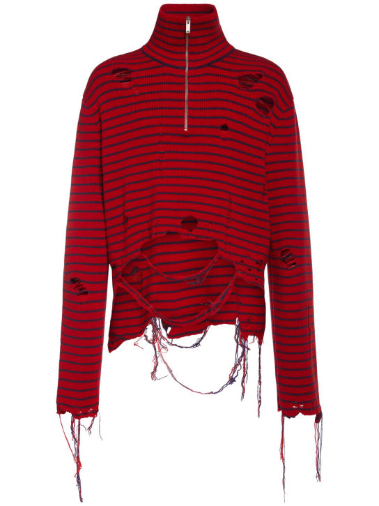 Alexander McQueen: Half-zip wool turtleneck sweater - Fire Red/Blue - men_0 | Luisa Via Roma