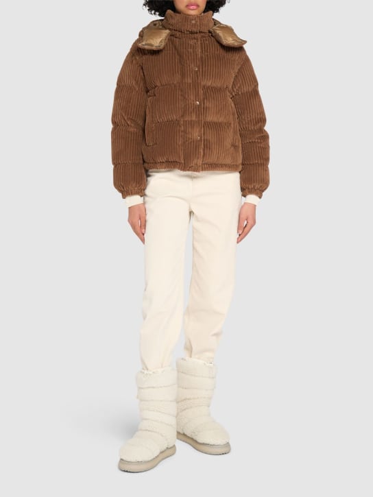 Moncler: Daos Chenille tech down jacket - Marrone - women_1 | Luisa Via Roma