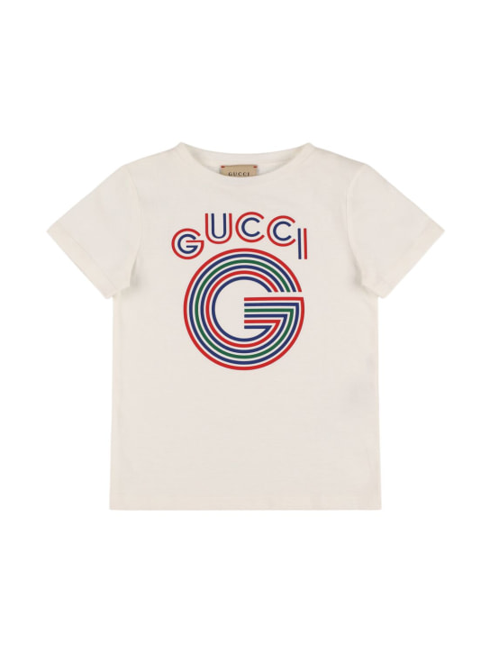 Gucci: T-shirt Gucci in jersey di cotone con stampa - Bianco/Multi - kids-girls_0 | Luisa Via Roma