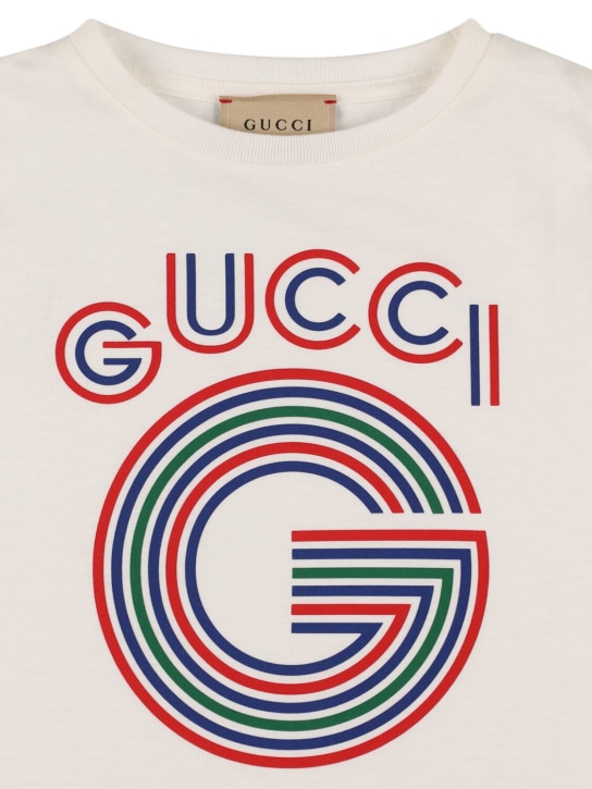 Gucci: Camiseta de jersey de algodón con logo - Blanco/Multi - kids-girls_1 | Luisa Via Roma