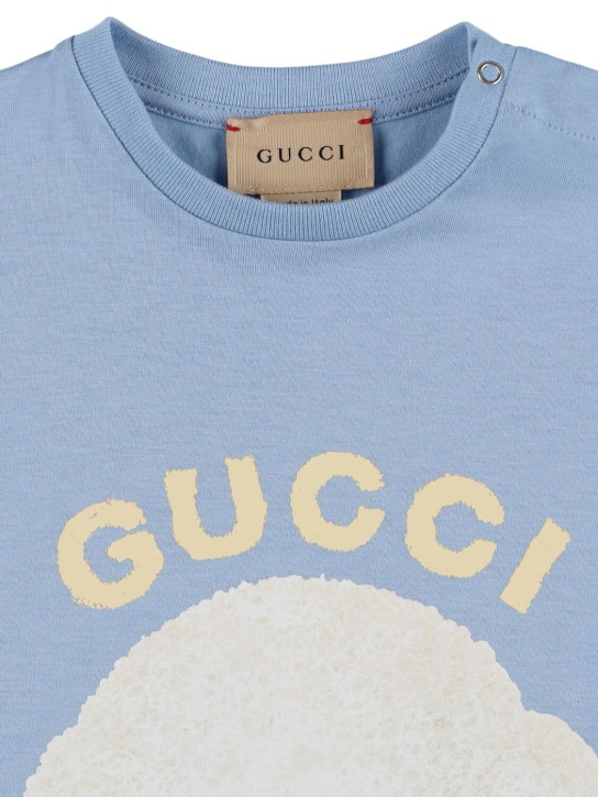 Gucci: T-Shirt aus Baumwolle mit Logo „Gucci“ - Himmelblau - kids-boys_1 | Luisa Via Roma