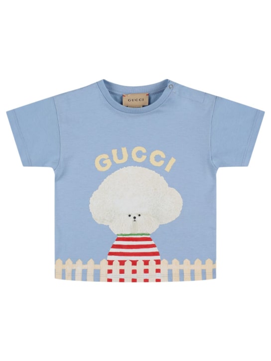 Gucci: T-Shirt aus Baumwolle mit Logo „Gucci“ - Himmelblau - kids-boys_0 | Luisa Via Roma