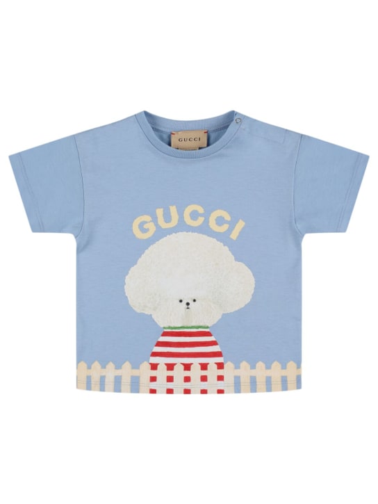 Gucci: T-shirt in cotone con logo Gucci - Celeste - kids-girls_0 | Luisa Via Roma