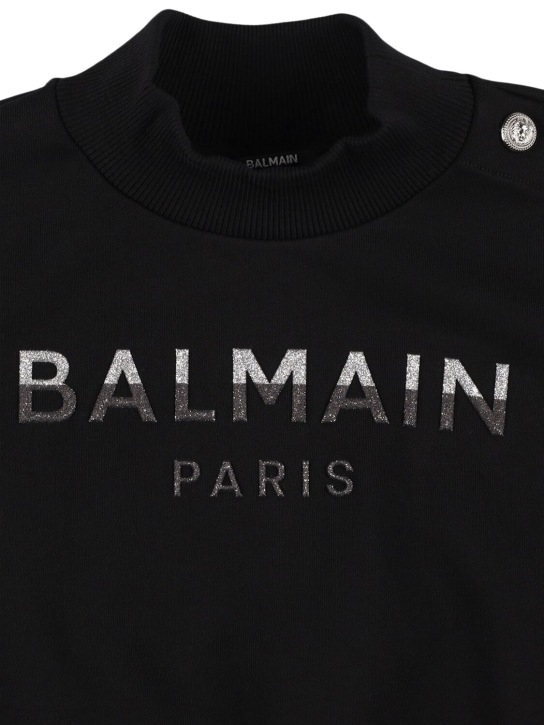 Balmain: Glitter logo printed cotton sweatshirt - Black - kids-girls_1 | Luisa Via Roma