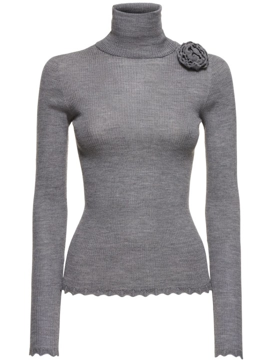 Blumarine: Ribbed turtleneck sweater - Grey - women_0 | Luisa Via Roma