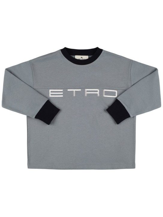 Etro: Logo cotton crewneck sweatshirt - Light Blue - kids-boys_0 | Luisa Via Roma