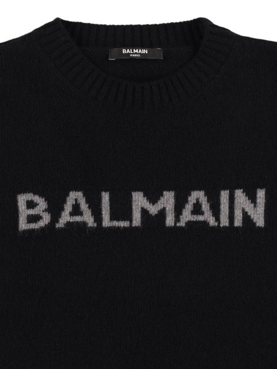 Balmain: Wool blend knit sweater - Black - kids-boys_1 | Luisa Via Roma