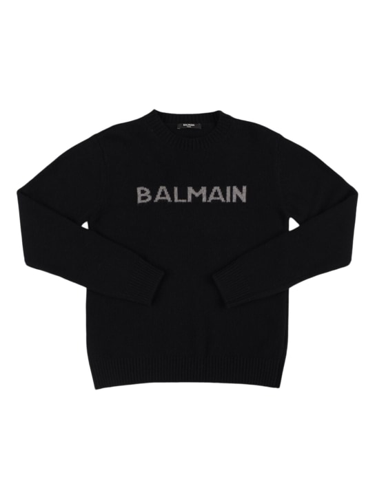 Balmain: Suéter de punto de mezcla de lana - Negro - kids-boys_0 | Luisa Via Roma