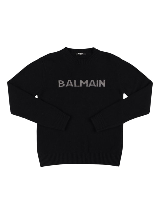 Balmain: Pull-over en maille de laine mélangée - Noir - kids-girls_0 | Luisa Via Roma