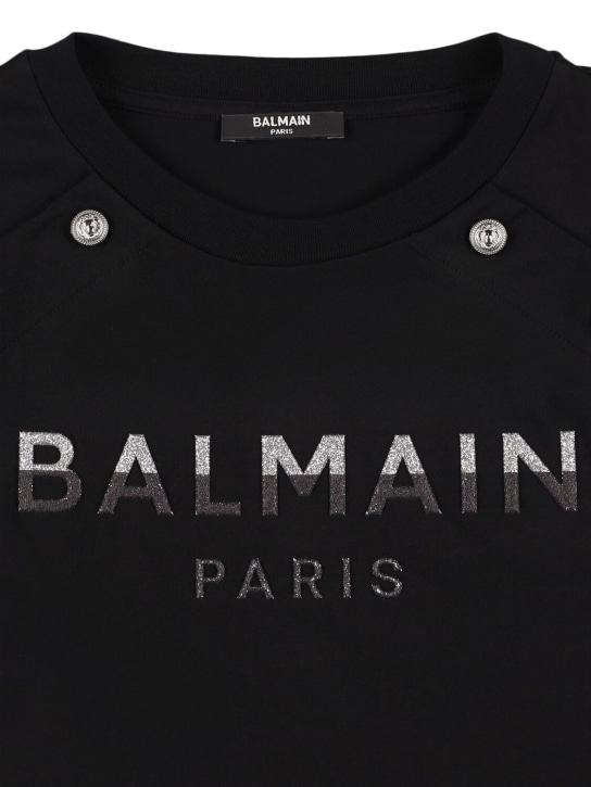 Balmain: Glitter logo cotton jersey t-shirt - Black - kids-girls_1 | Luisa Via Roma