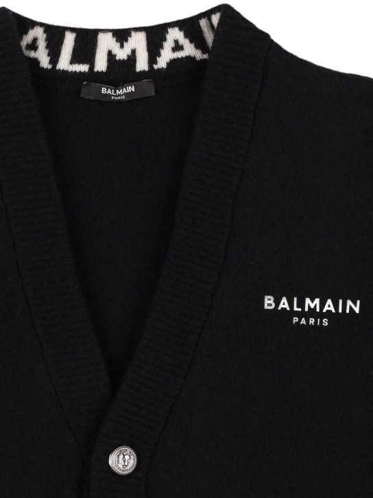 Balmain: Wool blend knit cardigan - Black/White - kids-boys_1 | Luisa Via Roma