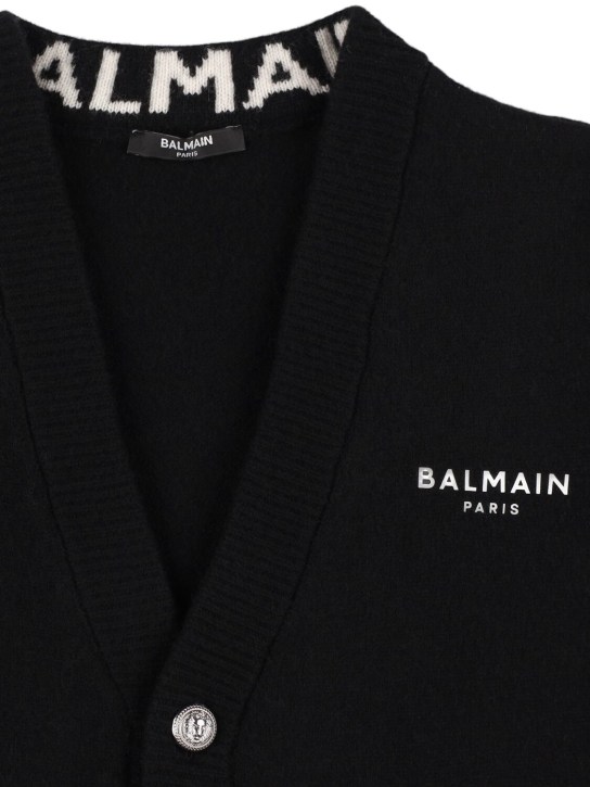 Balmain: Cardigan aus Wollmischstrick - Schwarz/Weiß - kids-girls_1 | Luisa Via Roma