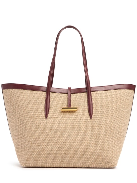 Little Liffner: Penne linen tote bag - Barolo/Beige - women_0 | Luisa Via Roma