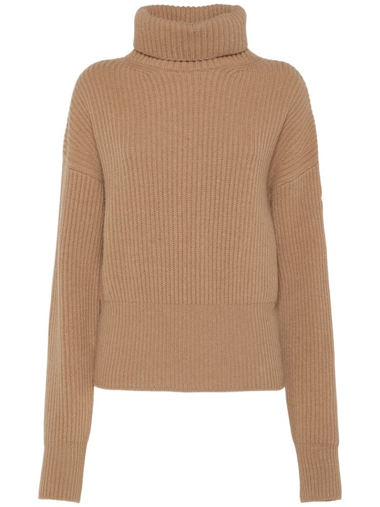 Moncler: Virgin wool turtleneck sweater - Beige - women_0 | Luisa Via Roma