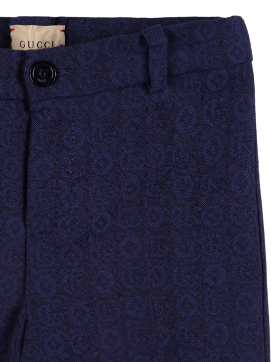 Gucci: Pantalon en flanelle de laine à pois GG - Cold Night Blue - kids-boys_1 | Luisa Via Roma