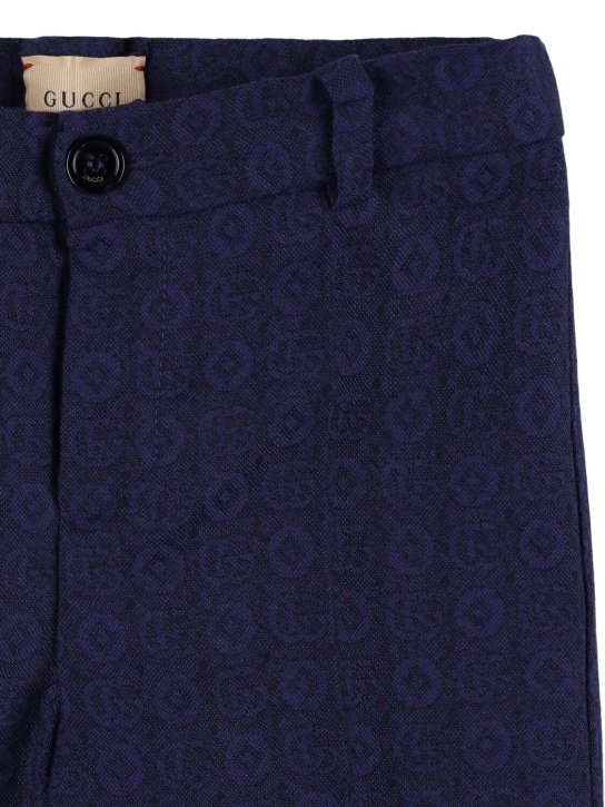 Gucci: Pantaloni in flanella di lana a pois GG - Cold Night Blue - kids-boys_1 | Luisa Via Roma