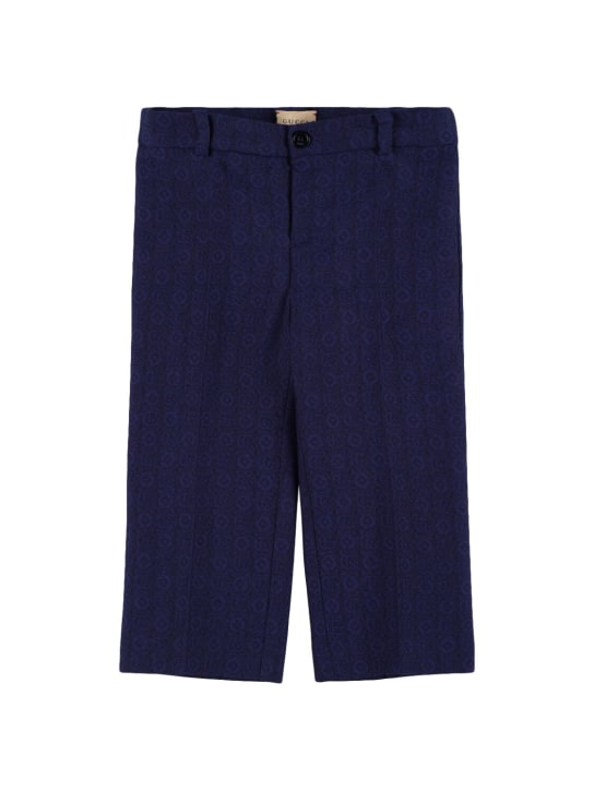 Gucci: Pantaloni in flanella di lana a pois GG - Cold Night Blue - kids-boys_0 | Luisa Via Roma