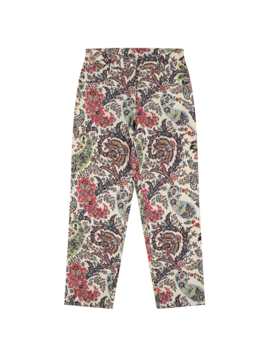 Etro: Printed stretch cotton pants - Beige/Multi - kids-girls_0 | Luisa Via Roma