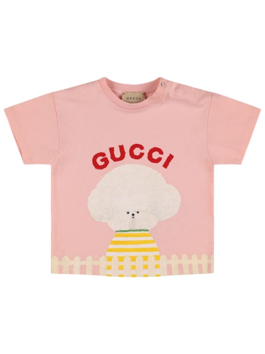 Gucci: T-Shirt aus Baumwolle mit Logo „Gucci“ - Smooth Pink - kids-girls_0 | Luisa Via Roma