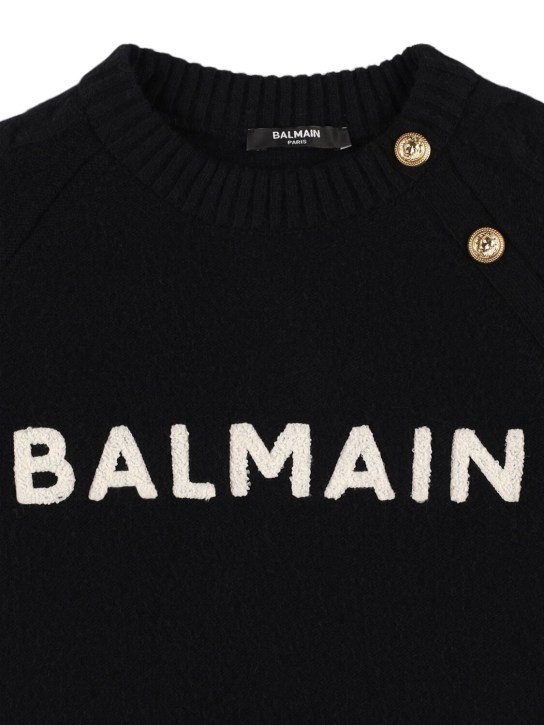 Balmain: Wool blend knit sweater w/ buttons - Black/White - kids-girls_1 | Luisa Via Roma