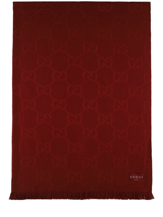 Gucci: Coperta in lana e seta jacquard GG - Rosso Ancora - ecraft_0 | Luisa Via Roma