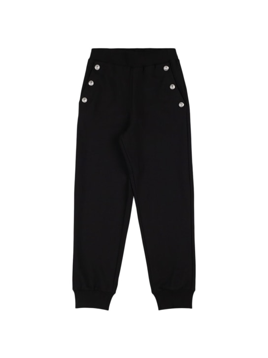 Balmain: Pantalones deportivos de algodón con botones - Negro - kids-boys_0 | Luisa Via Roma