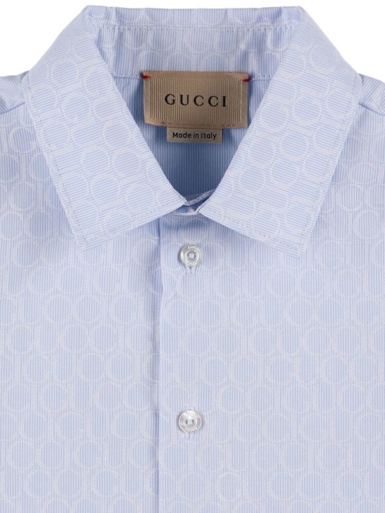 Gucci: Camicia gessata in cotone - Azzurro/Bianco - kids-boys_1 | Luisa Via Roma