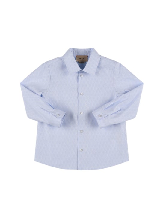 Gucci: Chemise en coton à fines rayures - Azur/Blanc - kids-boys_0 | Luisa Via Roma
