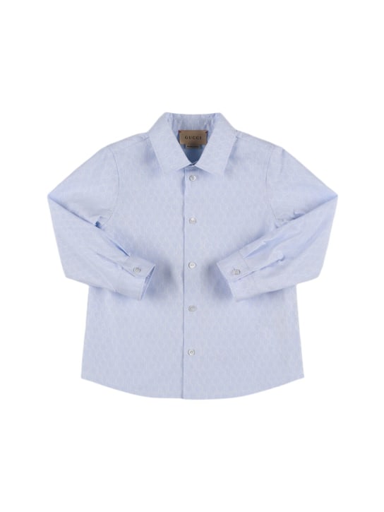 Gucci: Camicia gessata in cotone - Azzurro/Bianco - kids-boys_0 | Luisa Via Roma