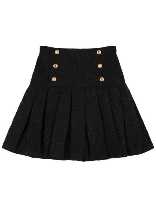 Balmain: Pleated tweed skirt - Black/Gold - kids-girls_0 | Luisa Via Roma