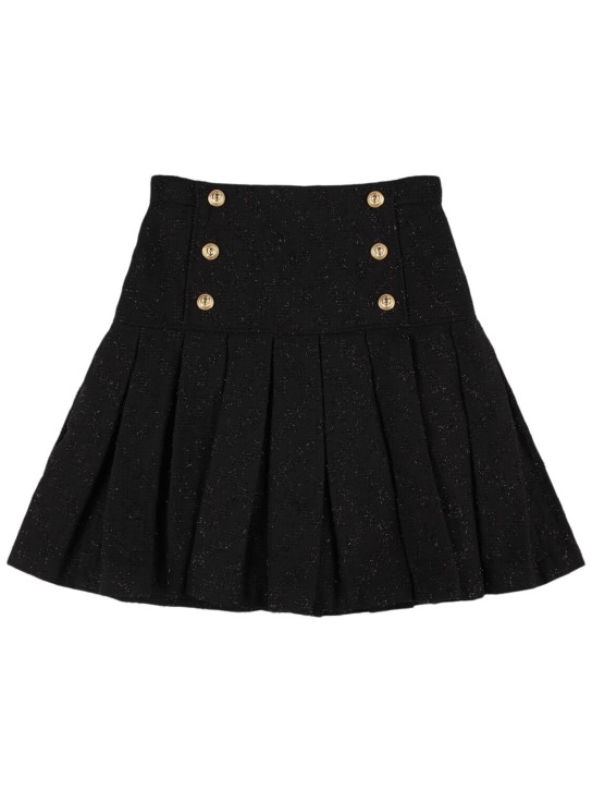 Balmain: Jupe en tweed à plis - Noir/Or - kids-girls_0 | Luisa Via Roma