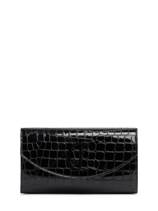 Christian Louboutin: Loubi54 embossed leather wallet w/chain - Black - women_0 | Luisa Via Roma