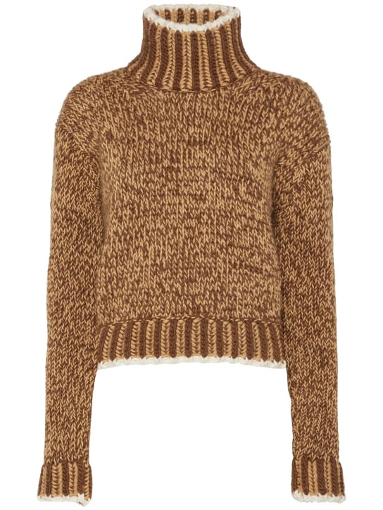 Moncler: Virgin wool blend turtleneck sweater - Brown - women_0 | Luisa Via Roma