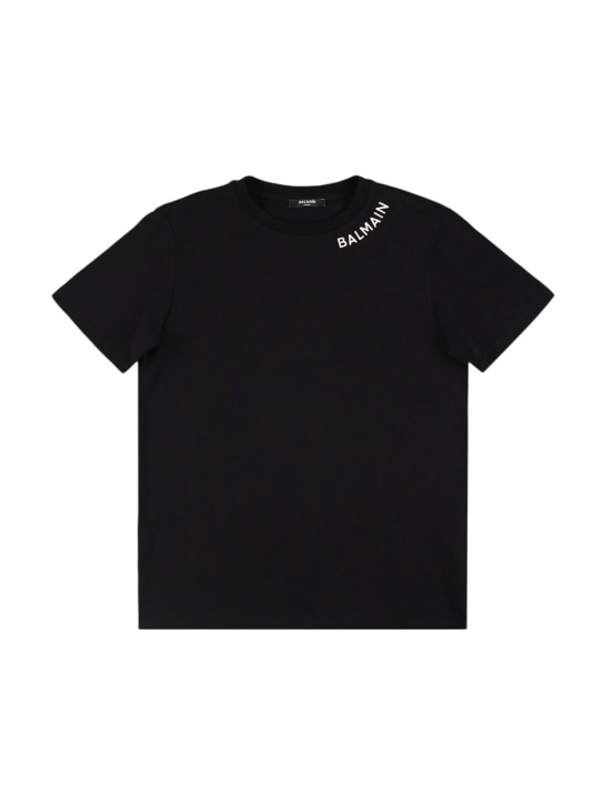 Balmain: Cotton jersey t-shirt w/ logo - Black/White - kids-boys_0 | Luisa Via Roma