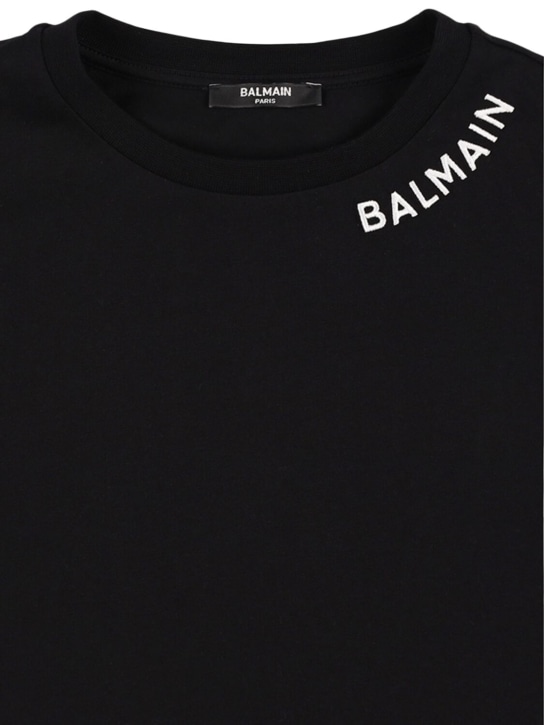 Balmain: Cotton jersey t-shirt w/ logo - Black/White - kids-boys_1 | Luisa Via Roma