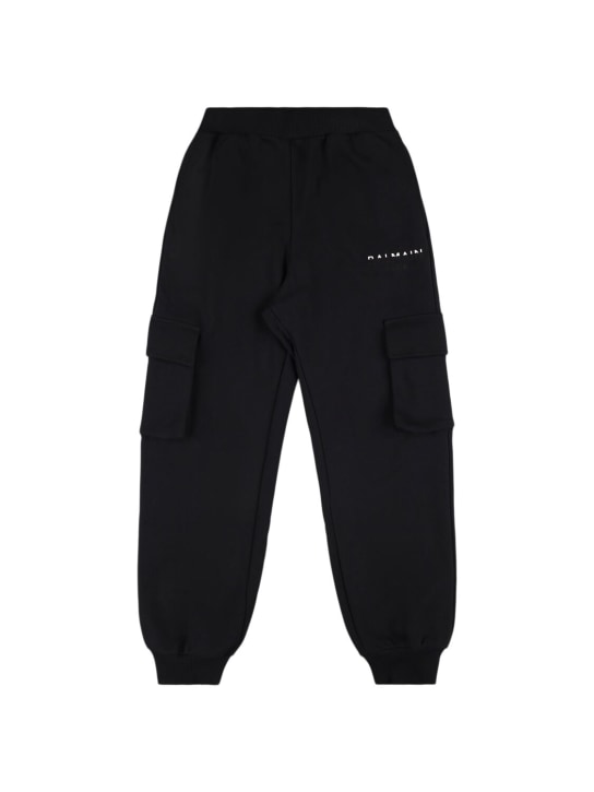 Balmain: Cotton cargo sweatpants - Black - kids-boys_0 | Luisa Via Roma